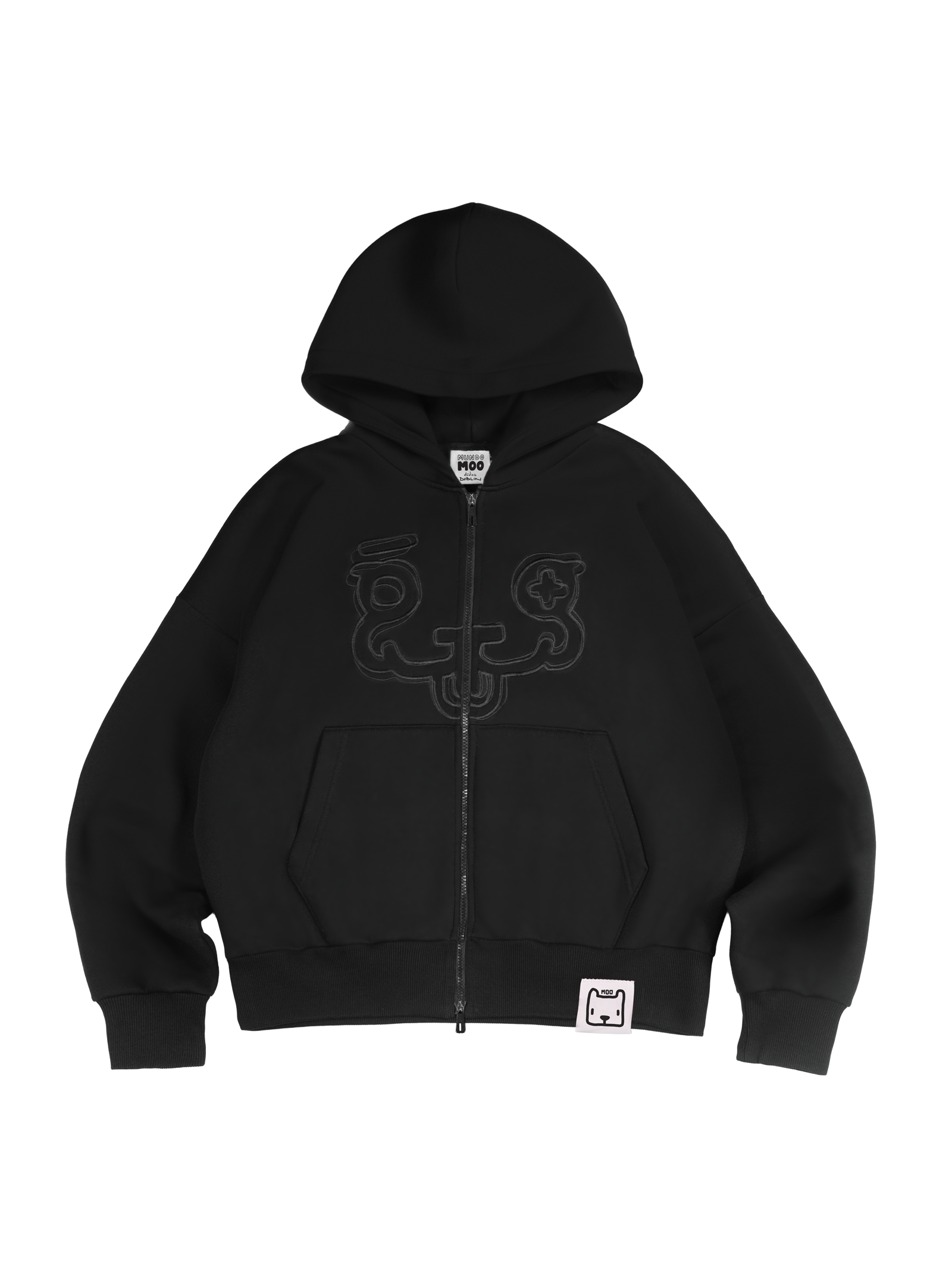 MOO OVERSIZED ZIP HOODIE : BLACK