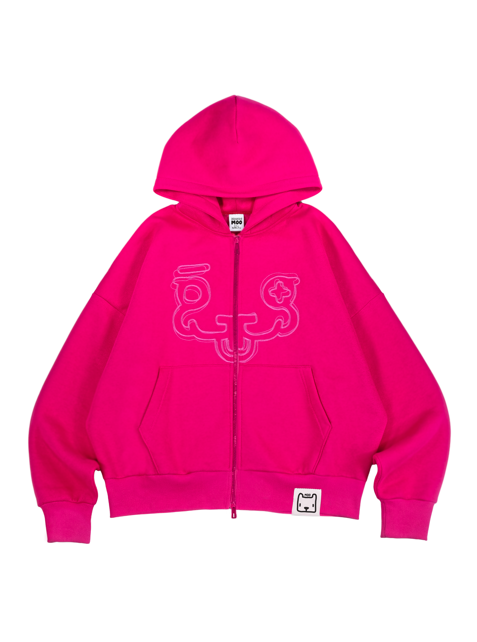 MOO OVERSIZED ZIP HOODIE : RASPBERRY PINK